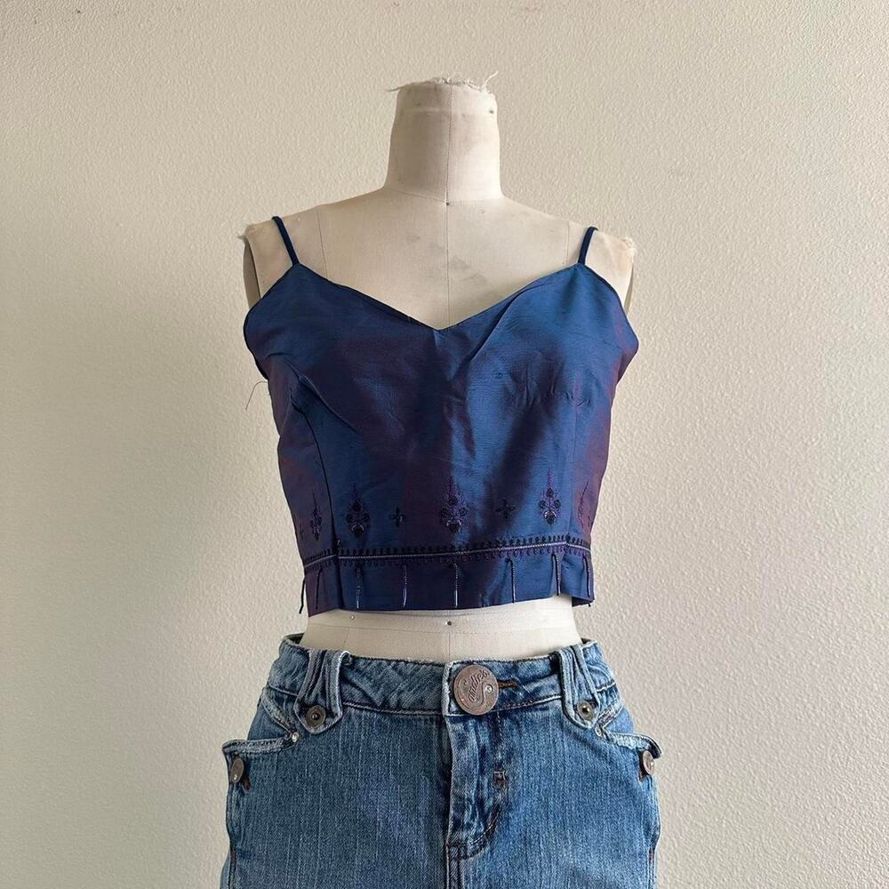 handmade blue iridescent beaded camisole